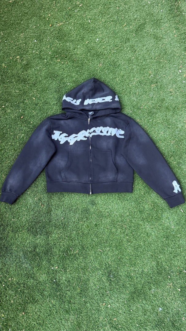 A.A zip Up Hoodie - BLACK